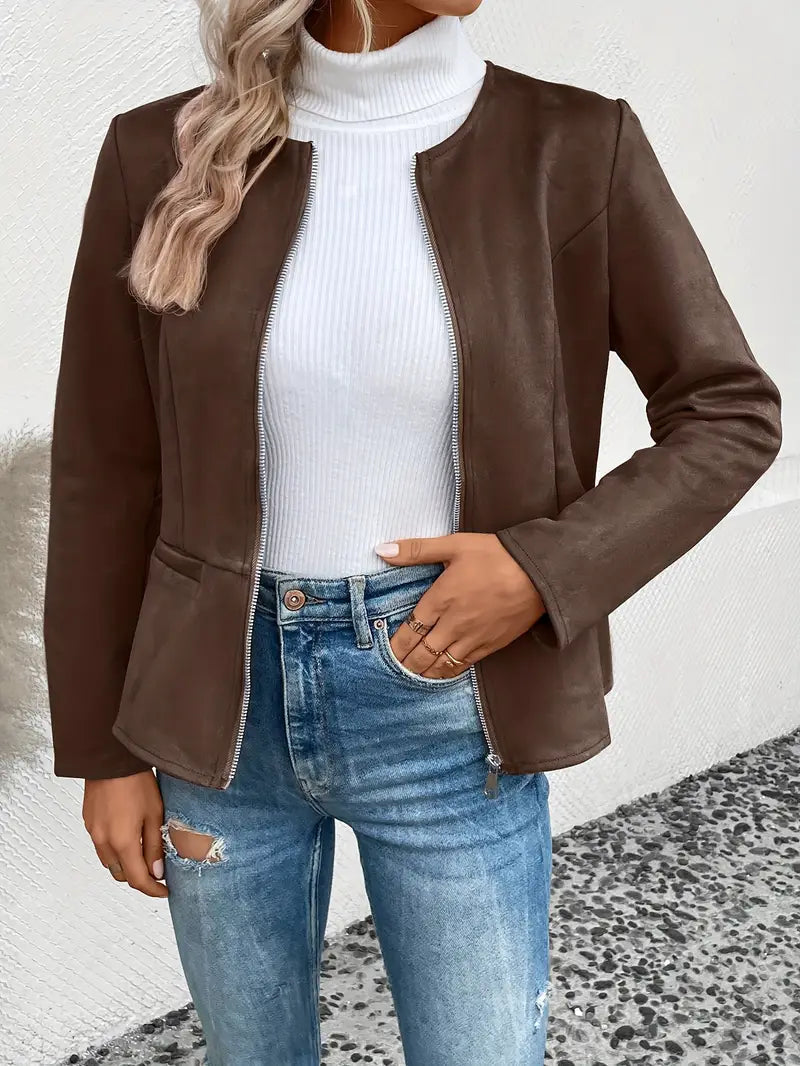 Krohn-e | Übergangsjacke Slim Fit mit Reißverschluss und Rundhalsausschnitt