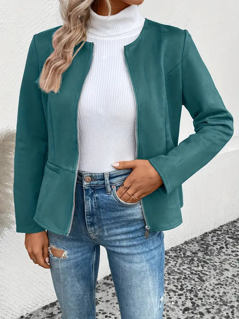 Krohn-e | Übergangsjacke Slim Fit mit Reißverschluss und Rundhalsausschnitt