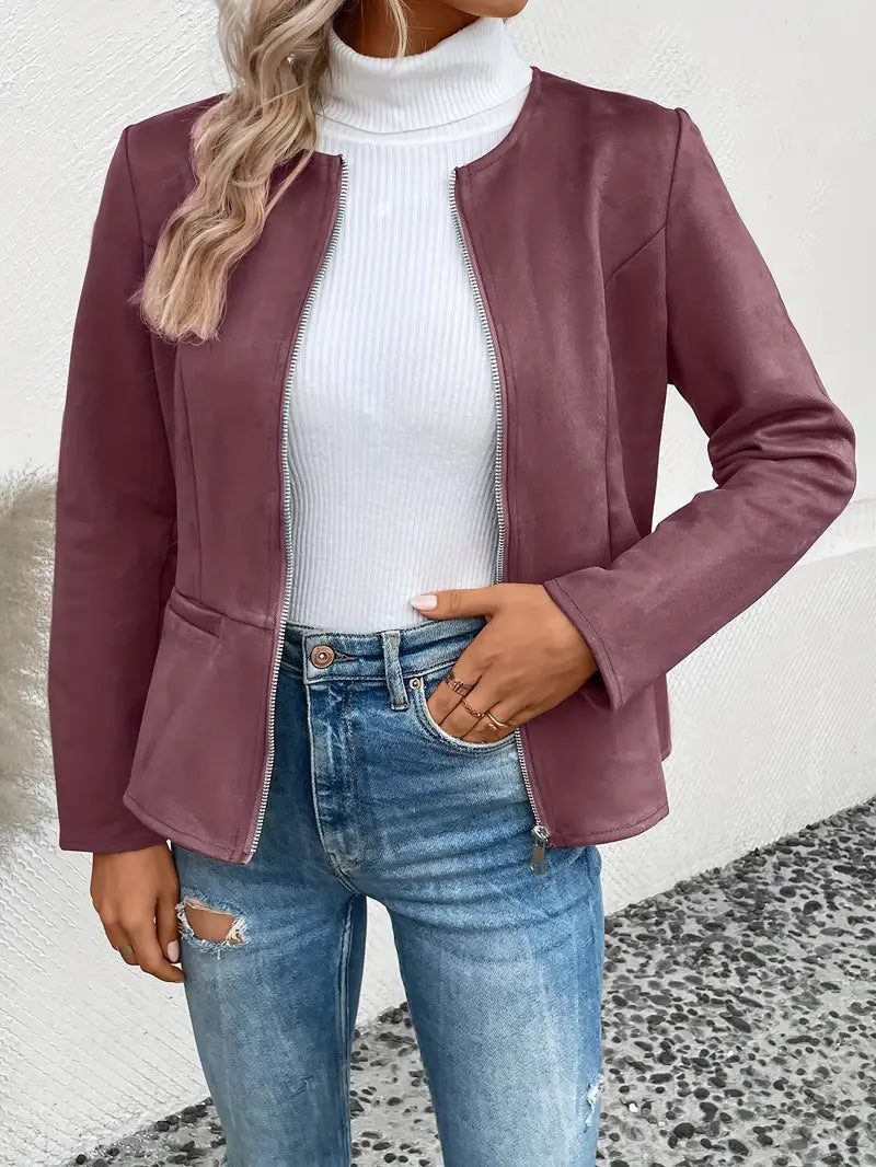 Krohn-e | Übergangsjacke Slim Fit mit Reißverschluss und Rundhalsausschnitt