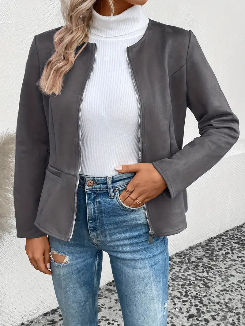 Krohn-e | Übergangsjacke Slim Fit mit Reißverschluss und Rundhalsausschnitt