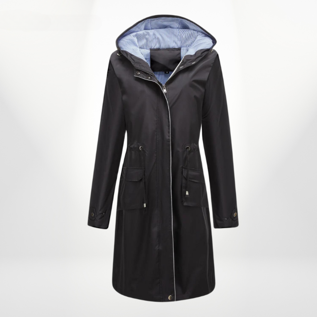 Krohn-e | Schwarzer Trenchcoat mit Kapuze und Reißverschlussclosure