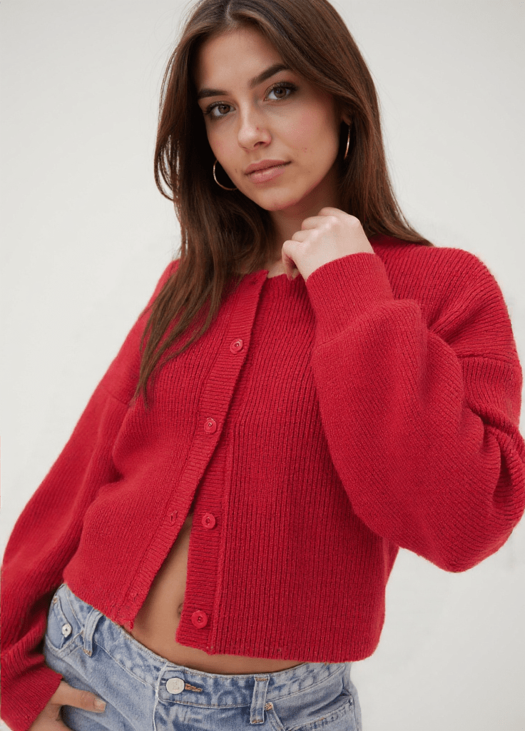 Krohn-e | Cardigan - Damen Herbstrot Strickjacke