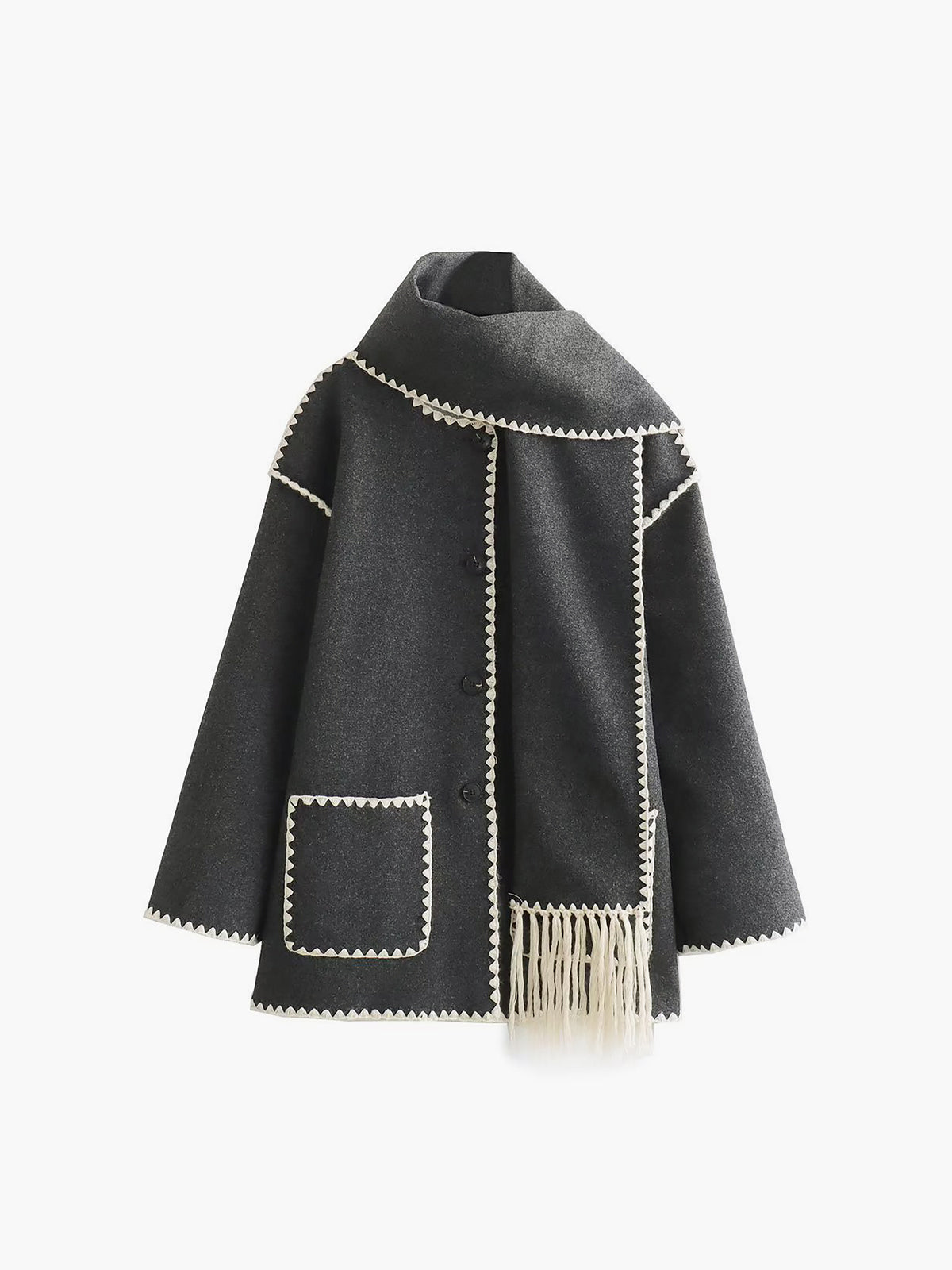 Krohn-e | Damenjacke mit kontrastierenden Paspeln und eleganter Schal Alesha