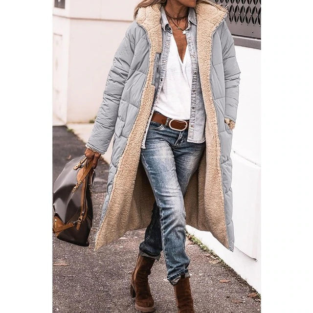 Krohn-e | Reversible Sherpa Fleece Lange Puffermäntel mit Kapuze Oberbekleidung