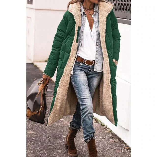 Krohn-e | Reversible Sherpa Fleece Lange Puffermäntel mit Kapuze Oberbekleidung