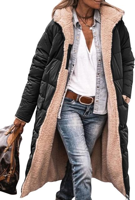 Krohn-e | Wendbare lange Sherpa-Pufferjacke (mit Kapuze)