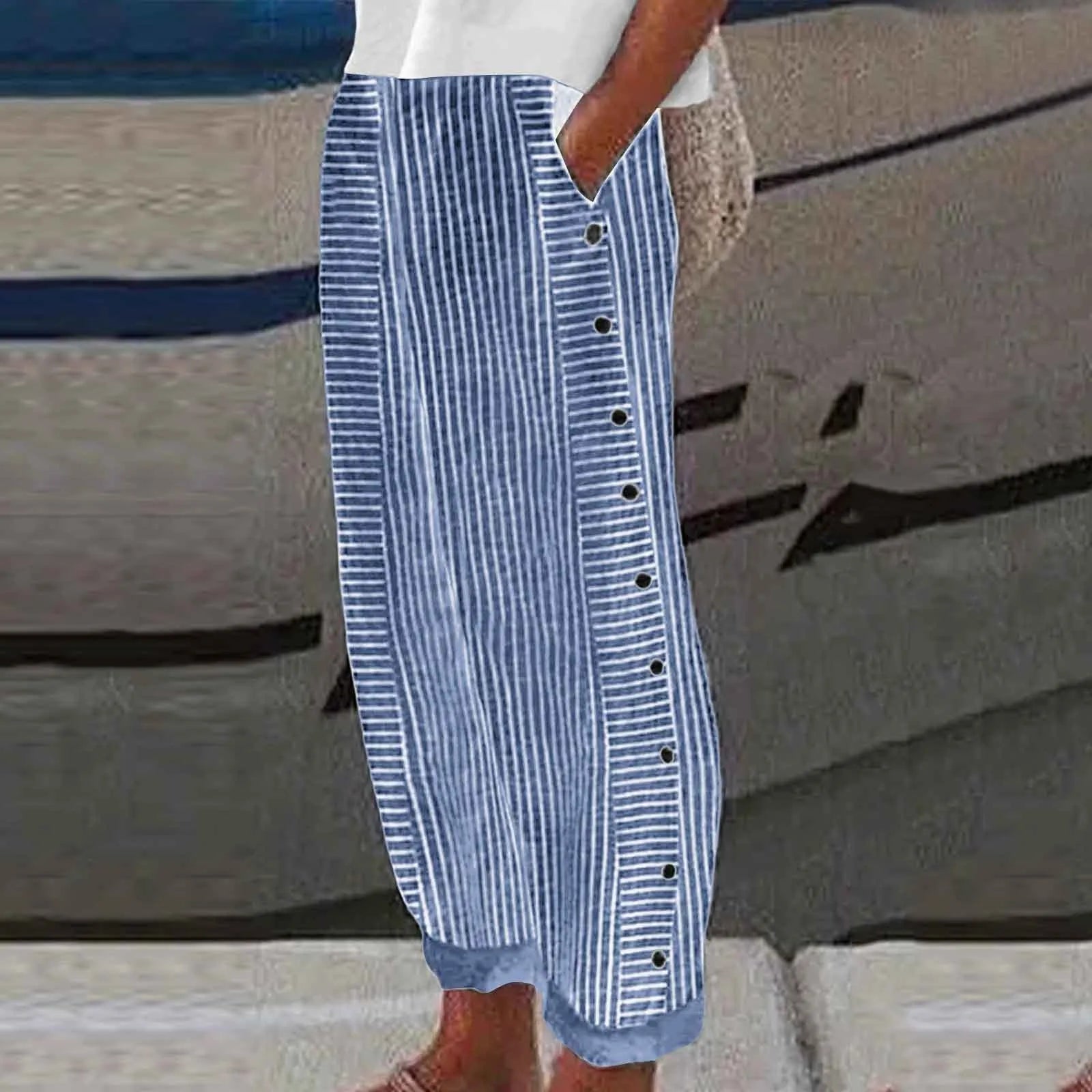 Lange gestreifte Leinenhose von Debora