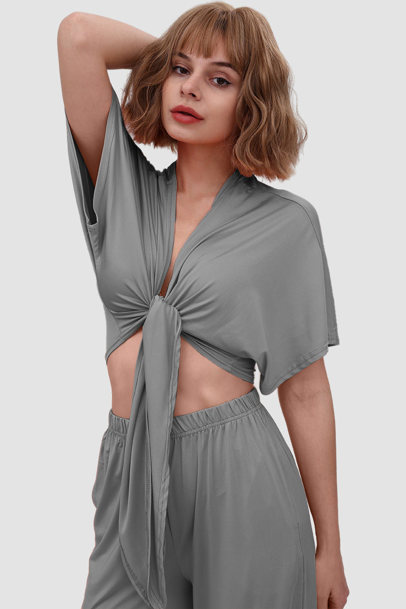 Fudus V-Ausschnitt Top und elastische weite Hose