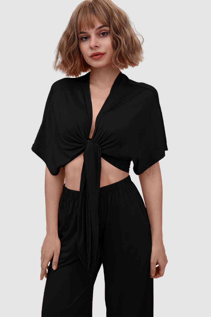 Fudus V-Ausschnitt Top und elastische weite Hose