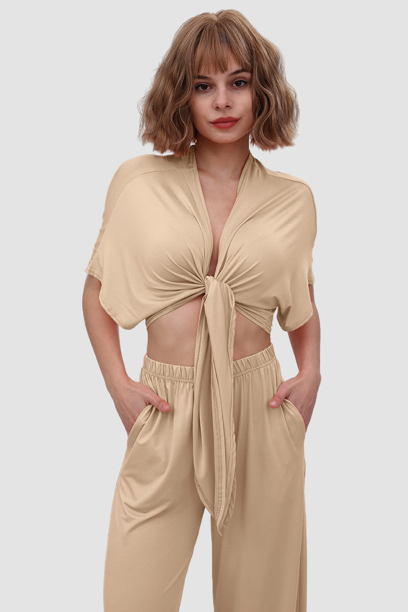 Fudus V-Ausschnitt Top und elastische weite Hose