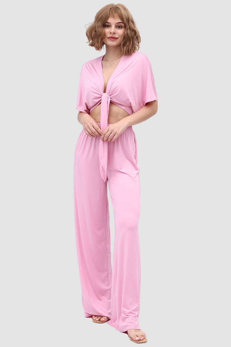 Fudus V-Ausschnitt Top und elastische weite Hose