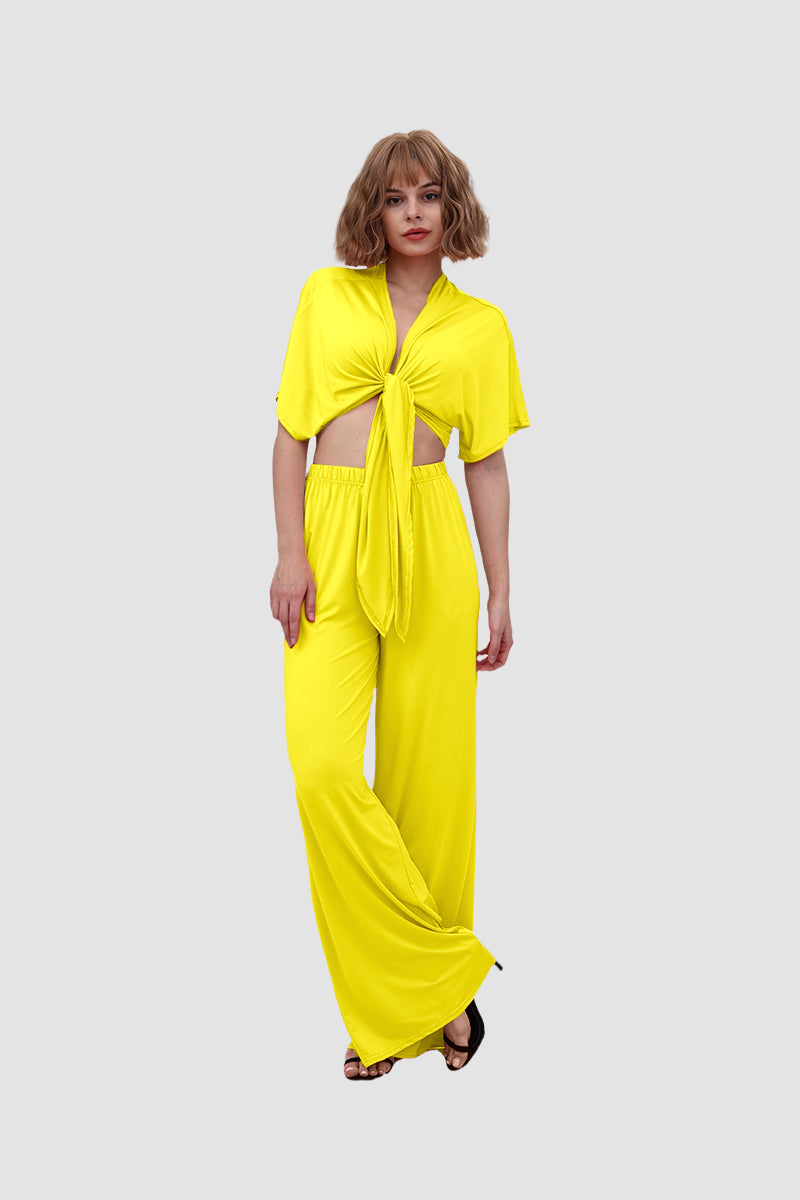 Fudus V-Ausschnitt Top und elastische weite Hose