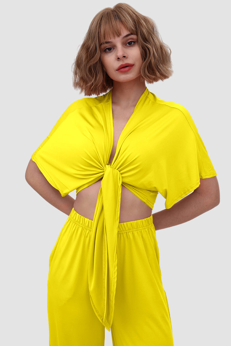 Fudus V-Ausschnitt Top und elastische weite Hose