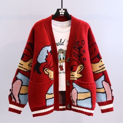 Damen-Strickjacke mit V-Ausschnitt, Donald Duck