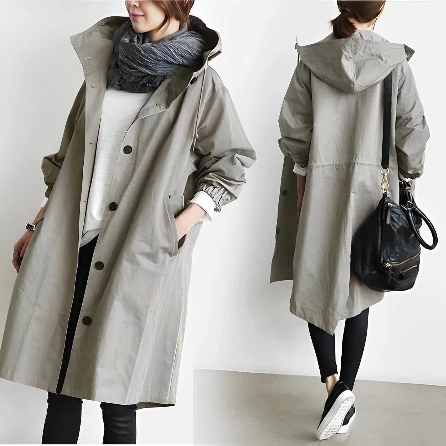 Lange Kapuzenjacke aus DuraCoat-Jeansstoff