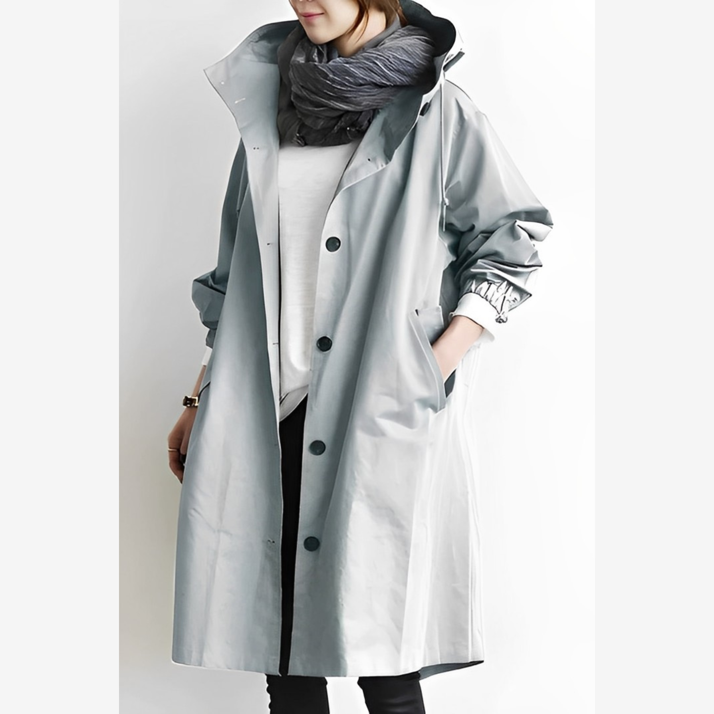 Lange Kapuzenjacke aus DuraCoat-Jeansstoff