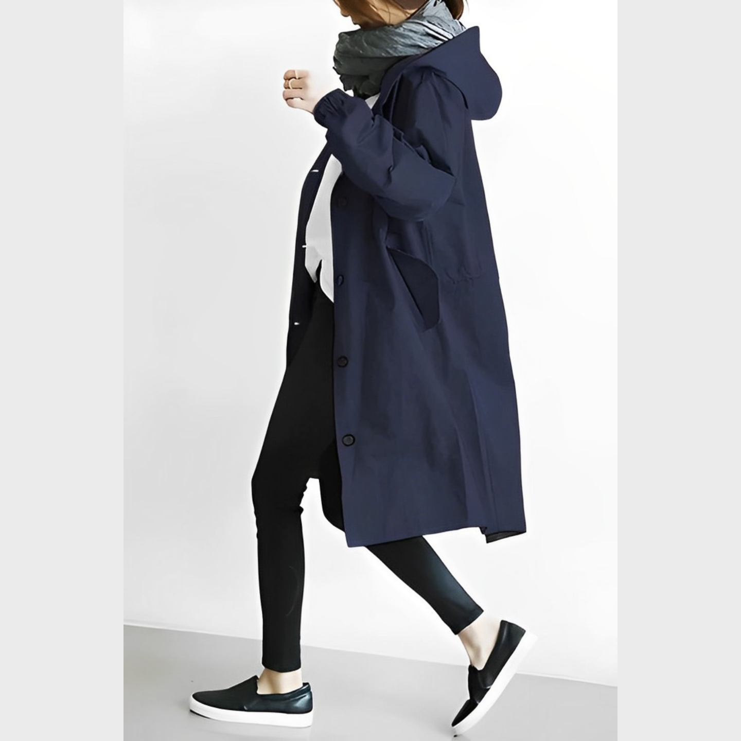 Lange Kapuzenjacke aus DuraCoat-Jeansstoff