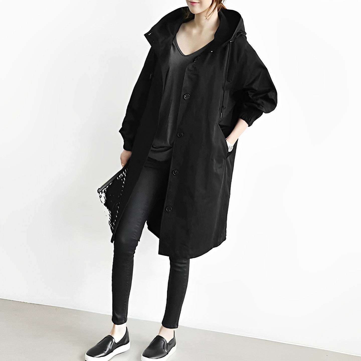 Lange Kapuzenjacke aus DuraCoat-Jeansstoff
