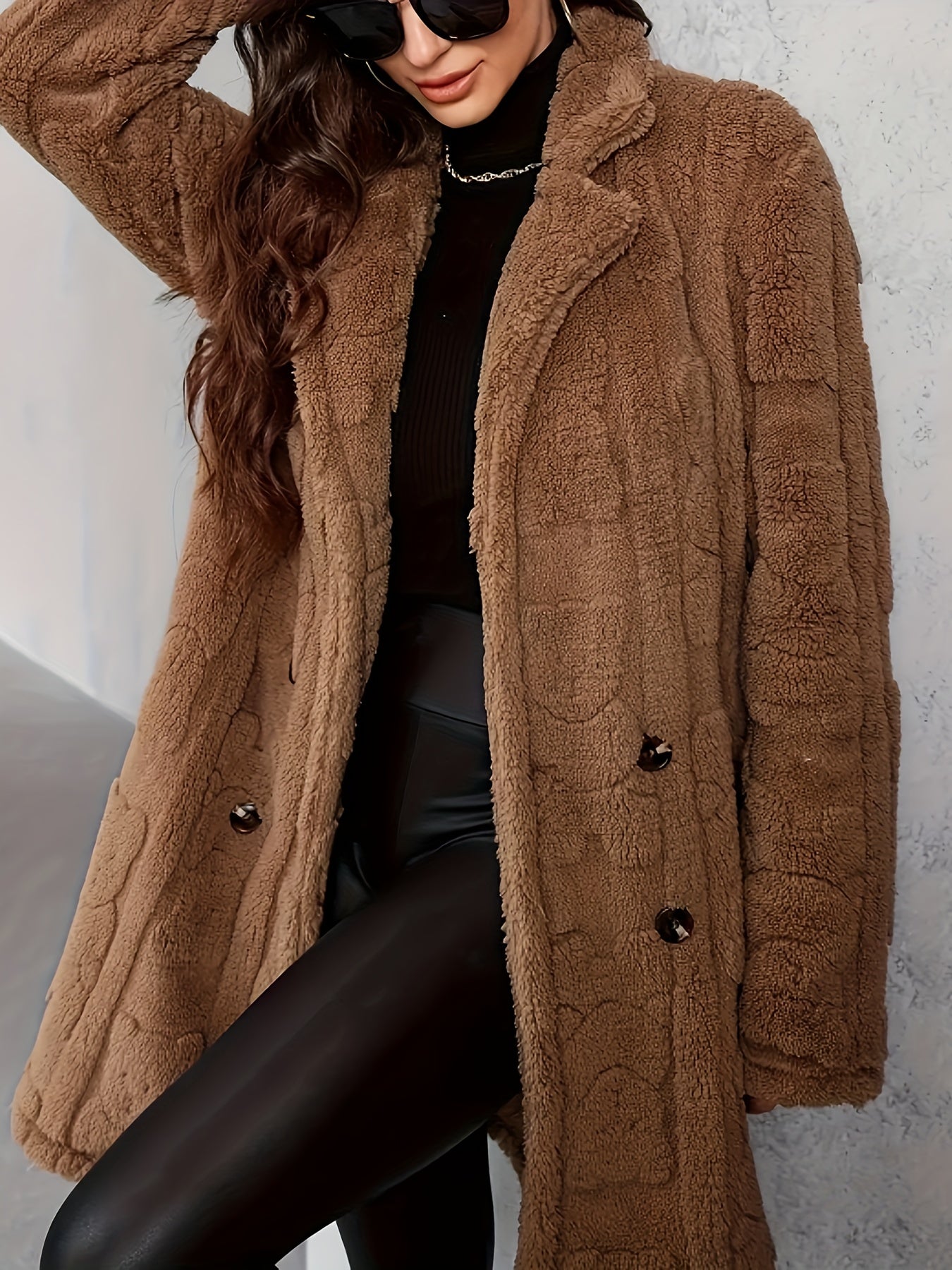Krohn-e | Langer Strickmantel mit Revers für Damen - Winter