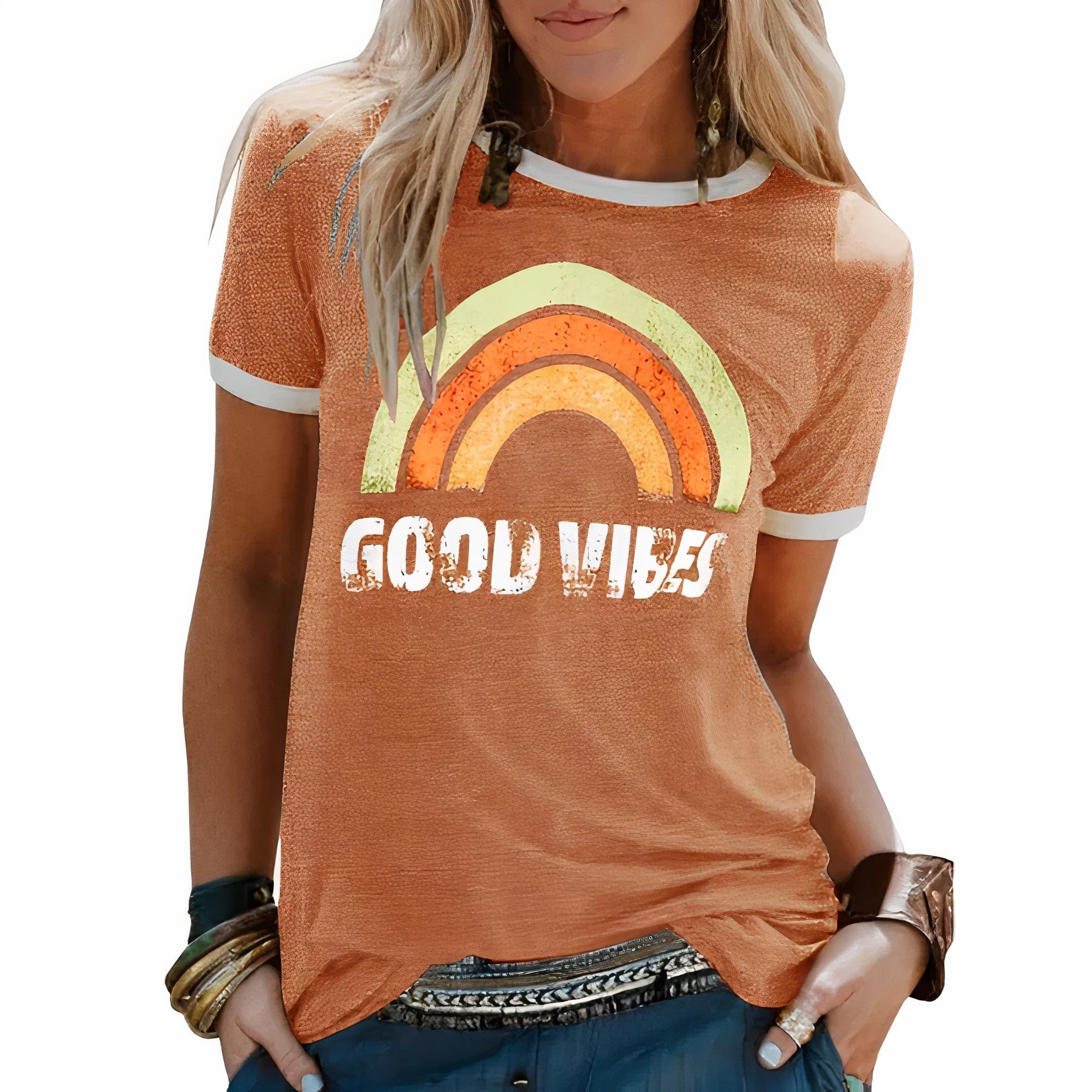 Damen Sommer-T-Shirt mit Regenbogenmuster