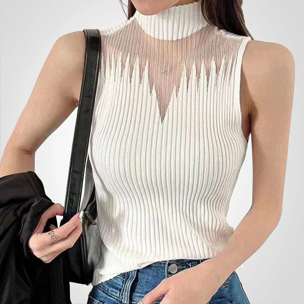 Fudus Neckholder Transparentes Gestricktes Crop Top