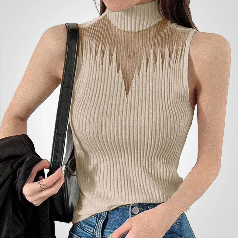 Fudus Neckholder Transparentes Gestricktes Crop Top