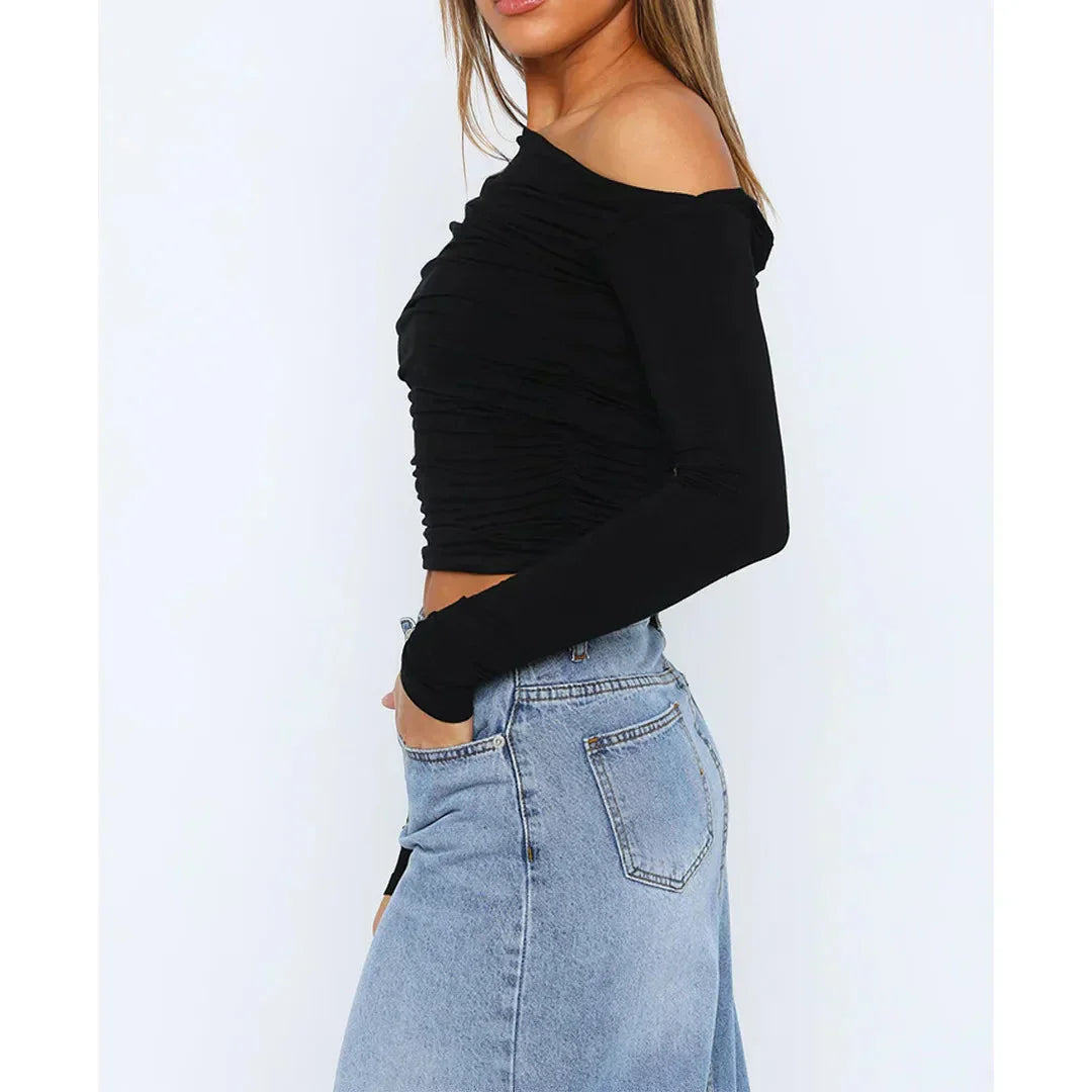 Damen Crop Top von Fudus | Asymmetrischer Schnitt, Schulterfrei