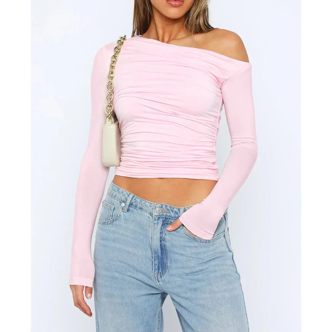 Damen Crop Top von Fudus | Asymmetrischer Schnitt, Schulterfrei