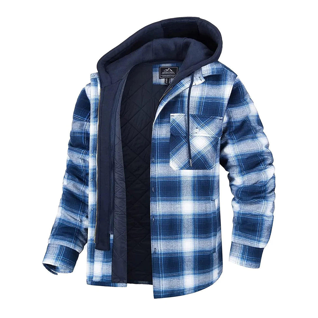 Moderne, stilvolle Herrenjacke mit Kapuze im Karo-Design von Florian