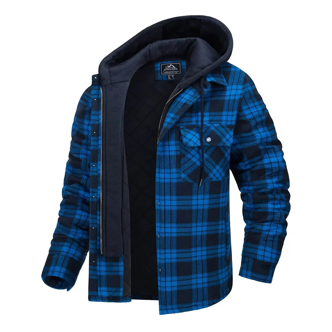 Moderne, stilvolle Herrenjacke mit Kapuze im Karo-Design von Florian