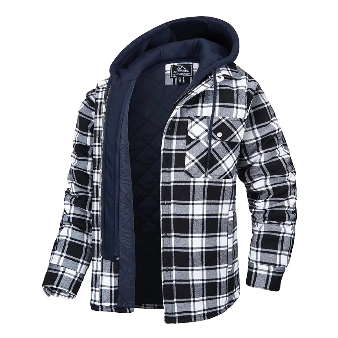 Moderne, stilvolle Herrenjacke mit Kapuze im Karo-Design von Florian
