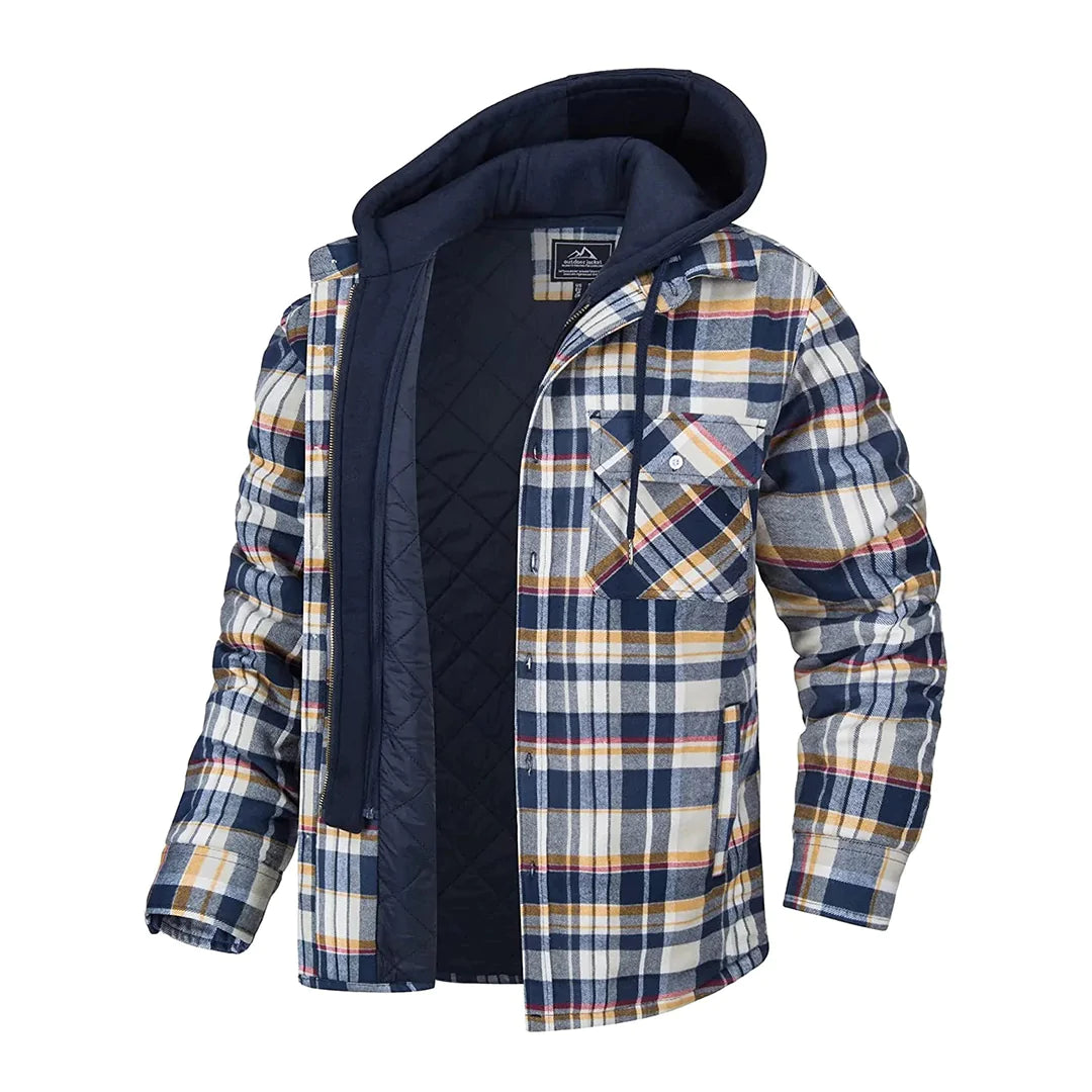 Moderne, stilvolle Herrenjacke mit Kapuze im Karo-Design von Florian