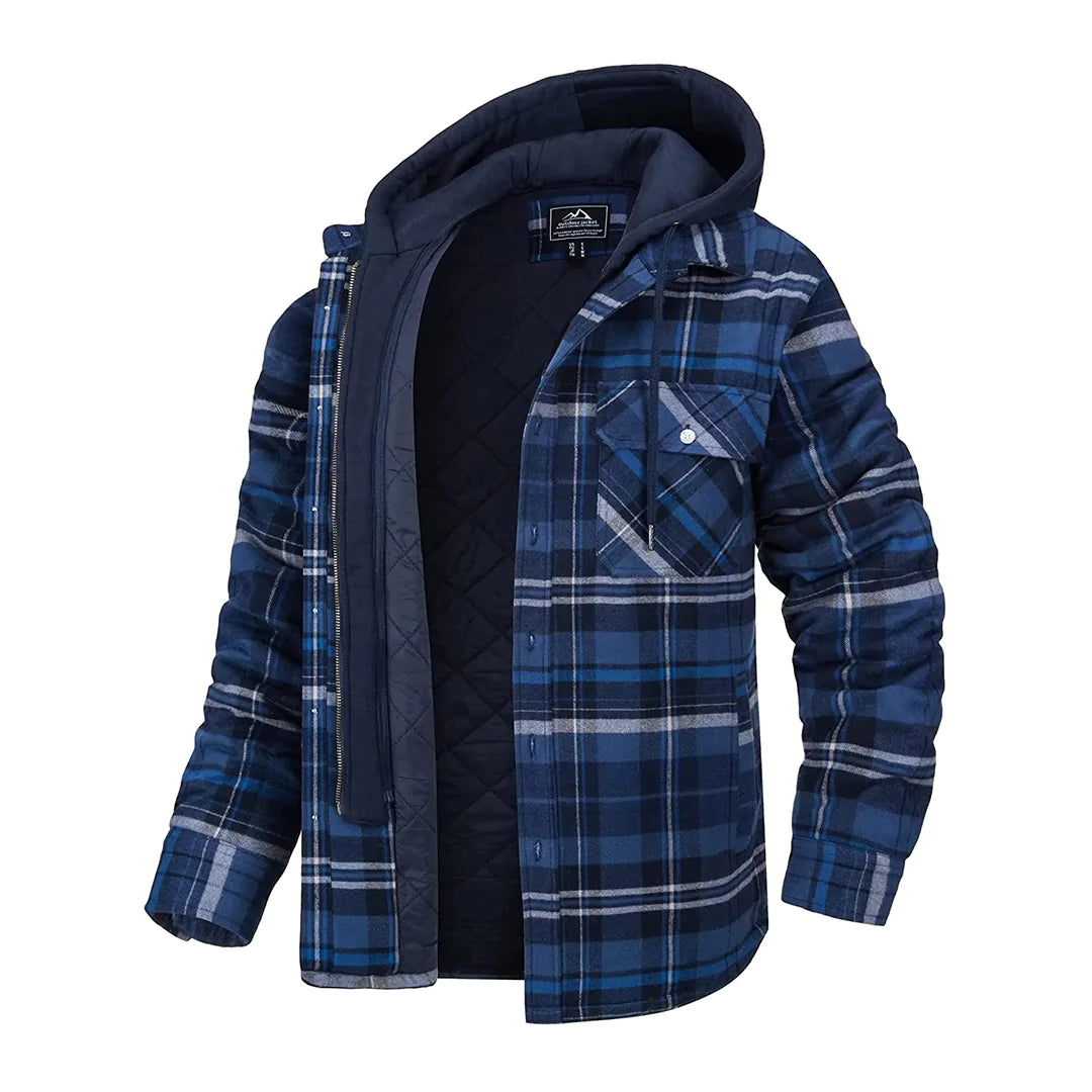 Moderne, stilvolle Herrenjacke mit Kapuze im Karo-Design von Florian