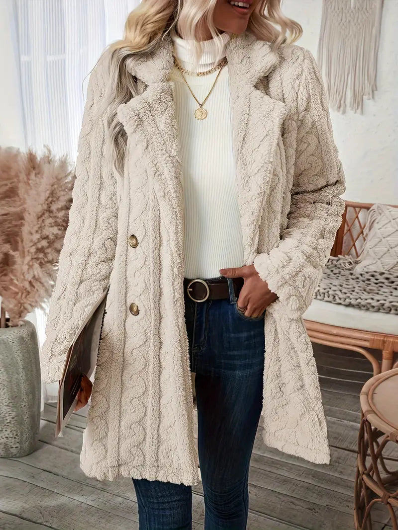 Krohn-e | Langer Strickmantel mit Revers für Damen - Winter