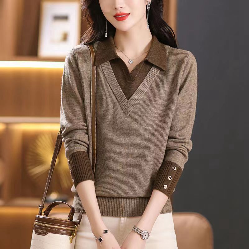 Original Faiz Damen Herbst Polokragen Pullover Zweiteiler