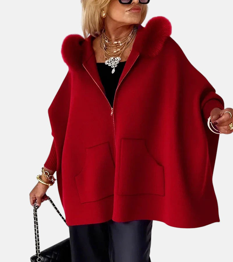 KROHN-E Damen Mantel Kapuze Reißverschluss Taschen Casual
