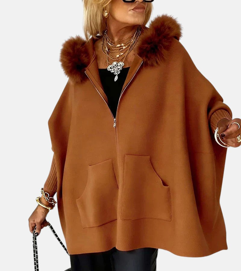 KROHN-E Damen Mantel Kapuze Reißverschluss Taschen Casual