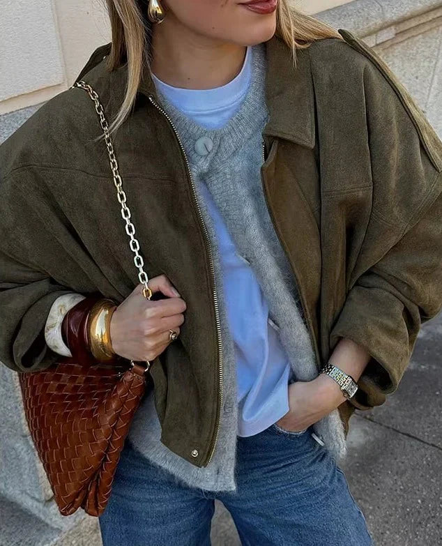 Krohn-e | Oversized Damenjacke aus veganem Wildleder