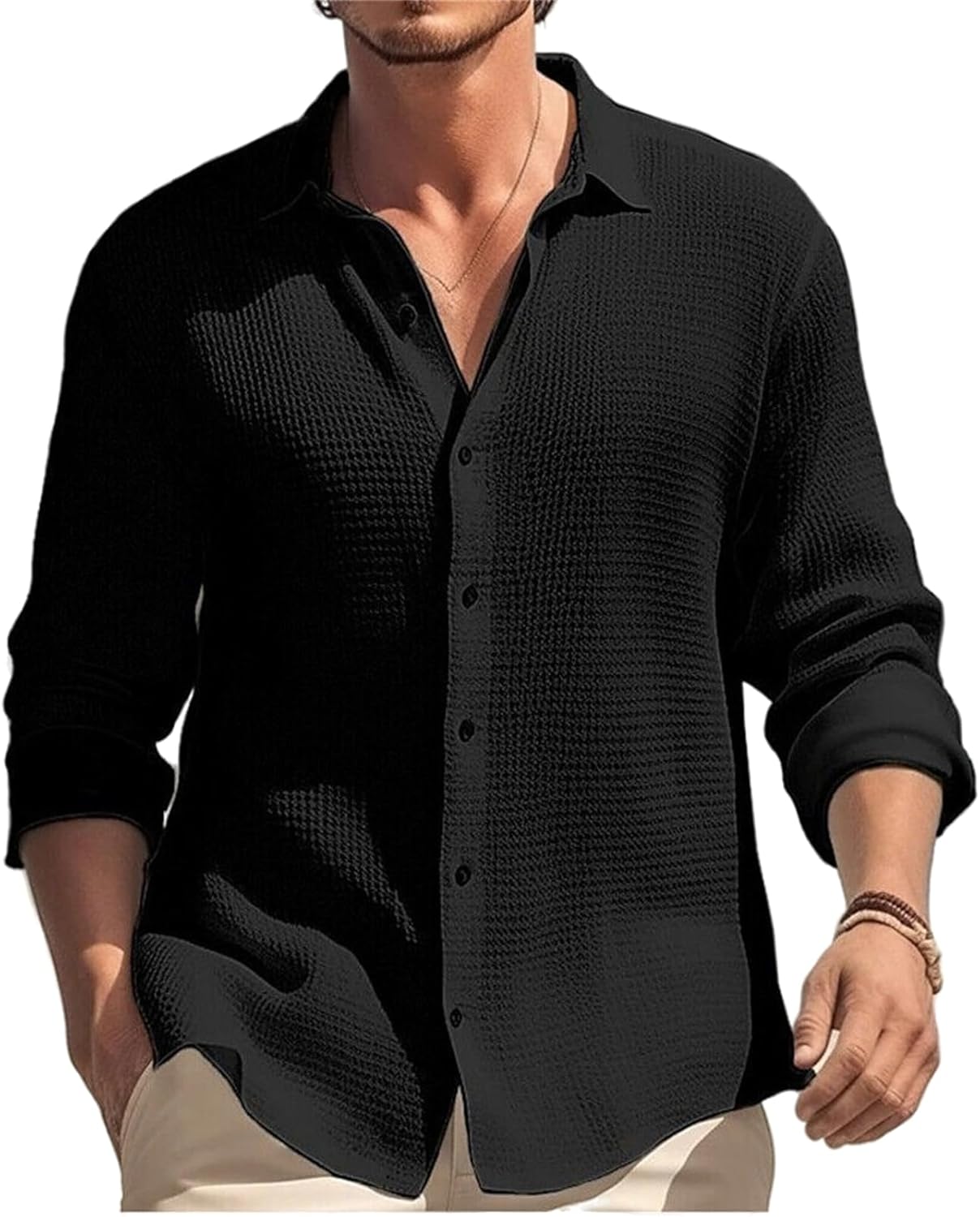 Fabios lässiges, unifarbenes Langarmhemd mit Kragen