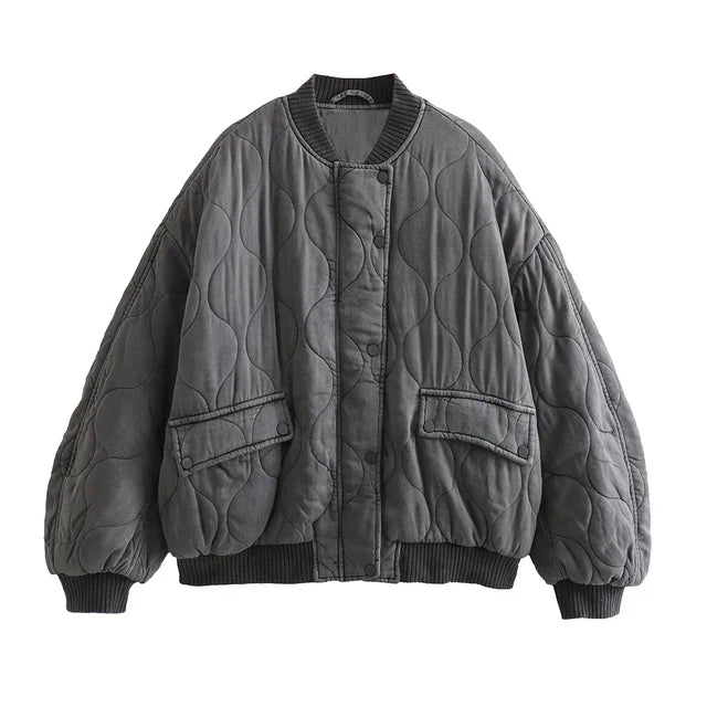 Krohn-e | Damen Oversized Graue Bomberjacke