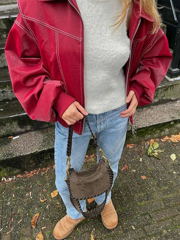 Damen Vintage-Lederjacke Rupert in Rot
