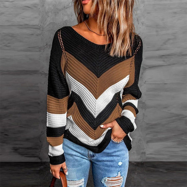 Krohn-e | Gestreifter Patchwork Pullover mit Modernem Look