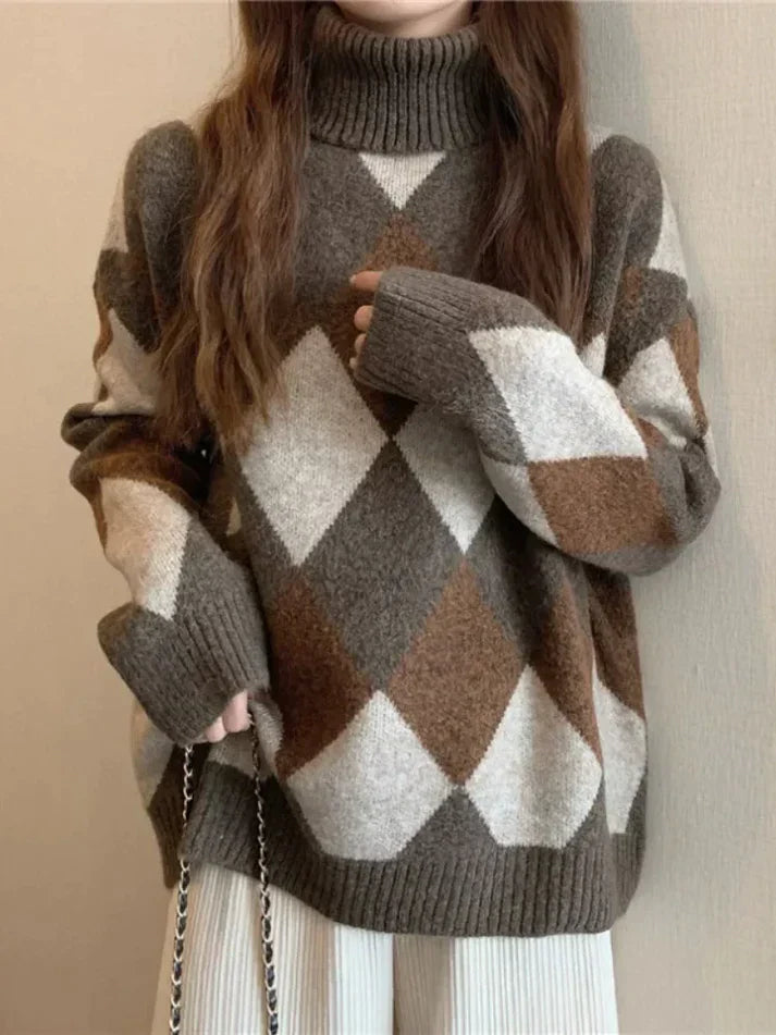 Schachbrettmuster-Pullover mit hohem Kragen von Eunice