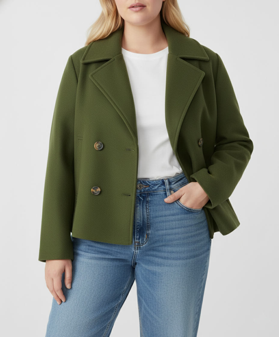 Krohn-e | Kurzer Woll-Look Peacoat für Damen – Große Größen
