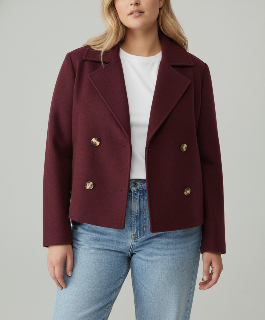 Krohn-e | Kurzer Woll-Look Peacoat für Damen – Große Größen