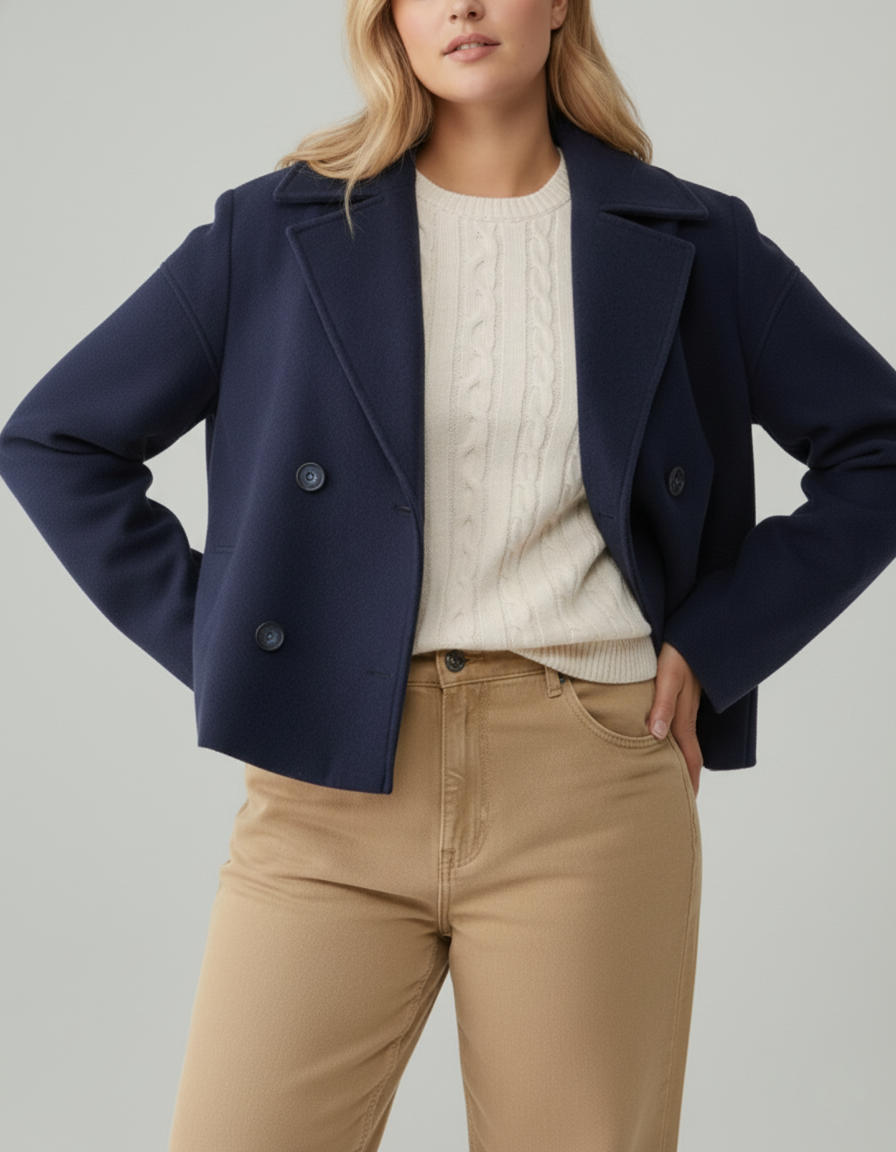 Krohn-e | Kurzer Woll-Look Peacoat für Damen – Große Größen