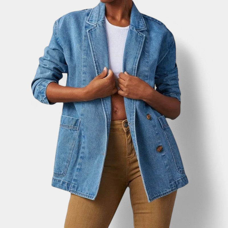Krohn-e | Damen Denim Blazer mit Langen Ärmeln und Taschen
