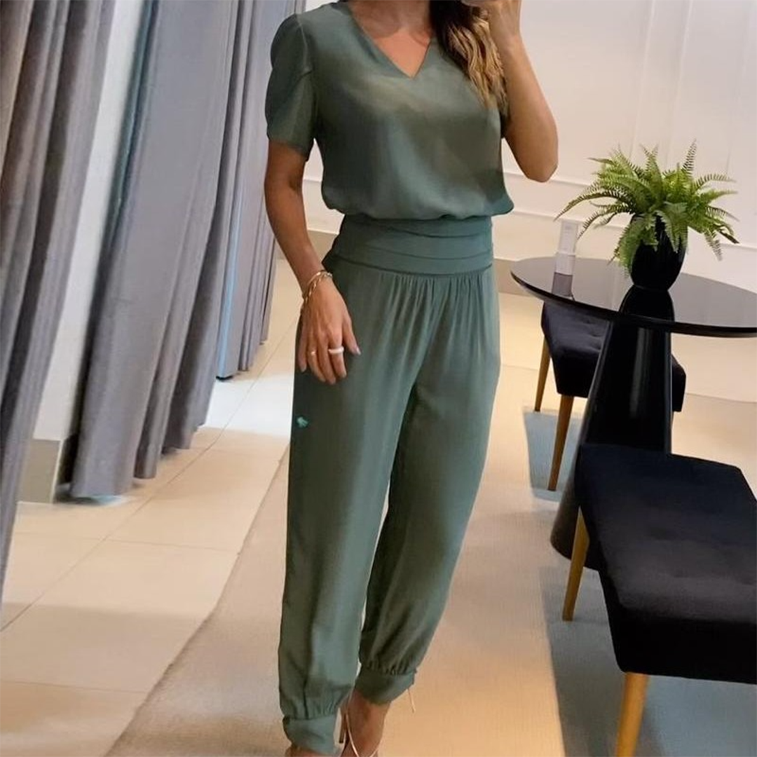 Damen-Jumpsuit mit V-Ausschnitt und elastischer Taille
