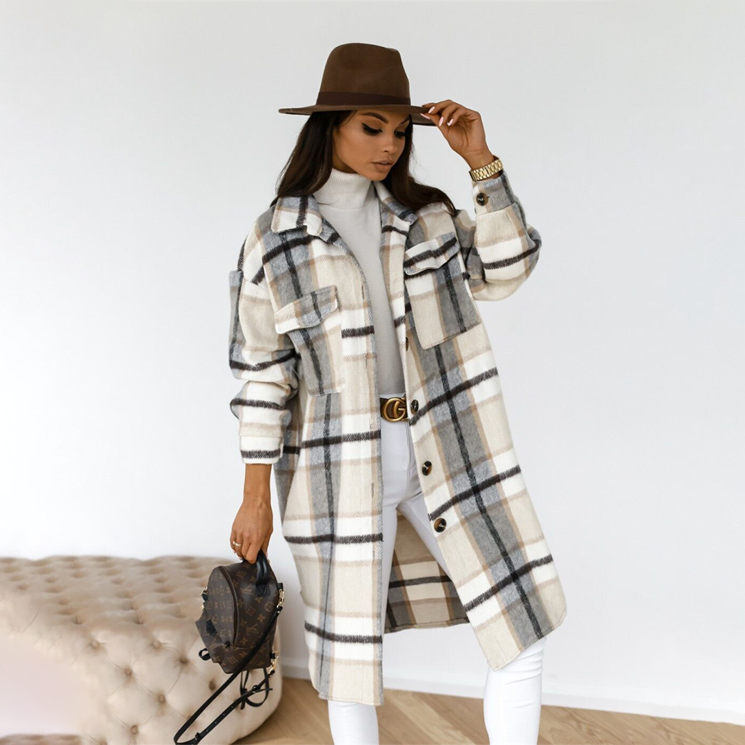 Krohn-e | lange Winterjacke Damen - stylische Jacke mit Knöpfen