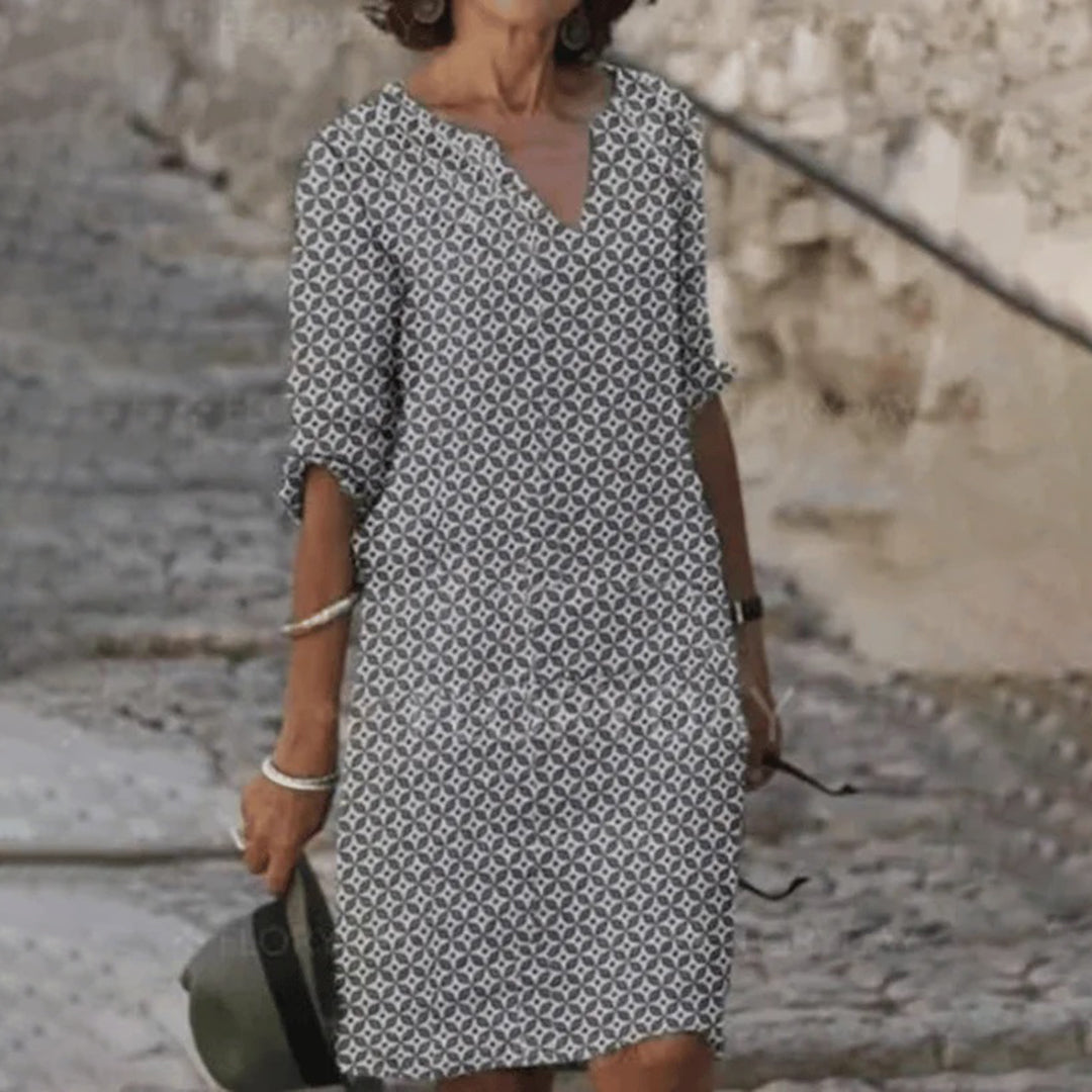 Klassisches geometrisches Kleid mit Dreiviertelärmeln für Damen
